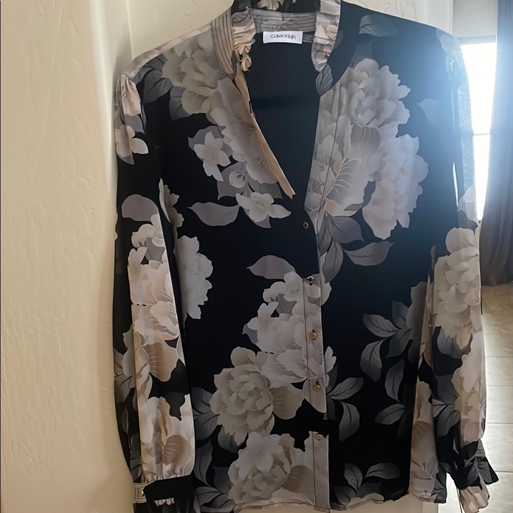 Calvin Klein Black and White Floral Blouse